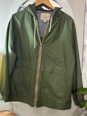 Original Weatherproof Vintage label Olive Green Hooded Raincoat for Women sz lg